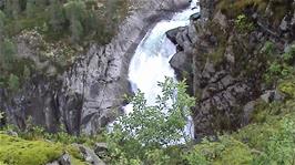 Lontjørn, the first of four huge waterfalls on our journey to Odda, 25.6 miles into the ride